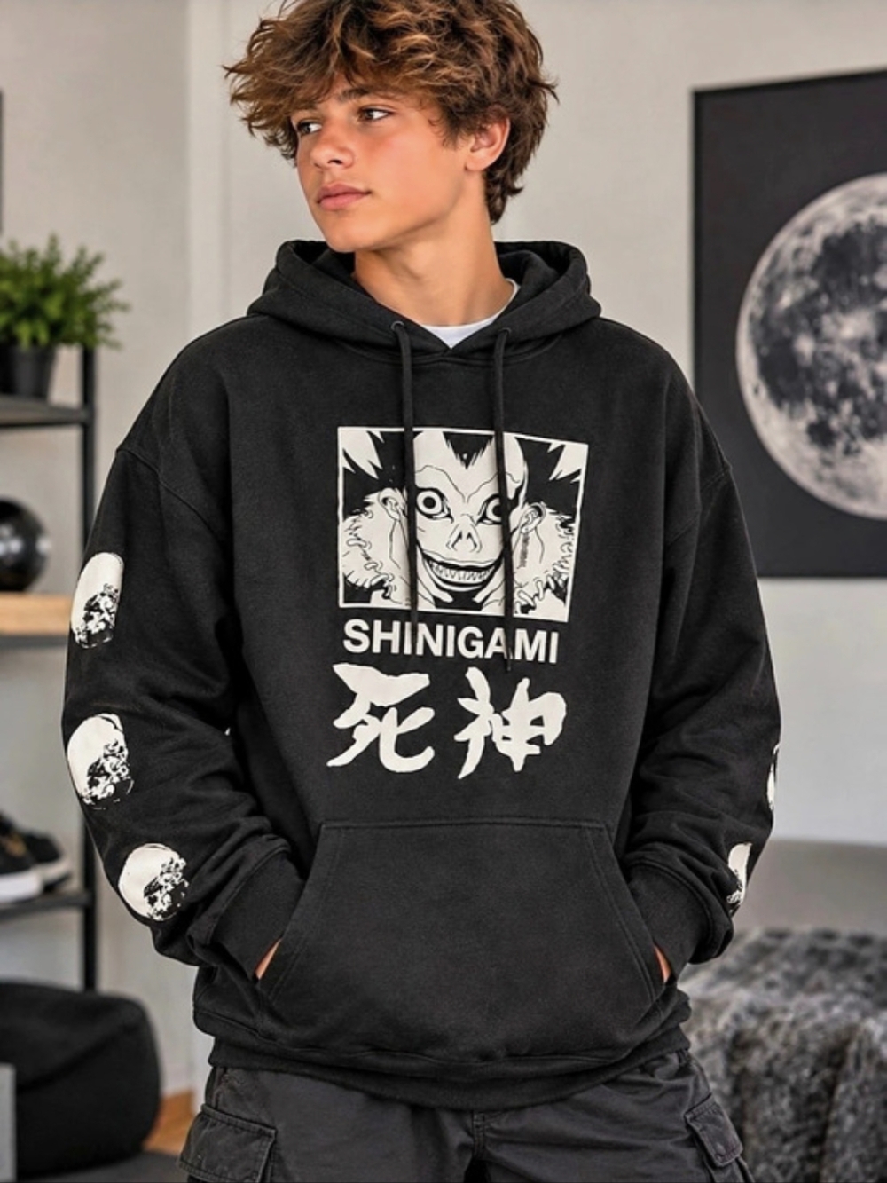 Death Note Shinigami Ryuk Wings Hoodie Graphic Black & White XL